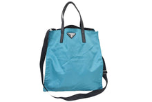 Load image into Gallery viewer, PRADA プラダ ２WAY ナイロン トートバッグ ショルダーバッグ ブルー トライアングルロゴ レザー 美品 中古 46740