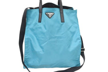 Load image into Gallery viewer, PRADA プラダ ２WAY ナイロン トートバッグ ショルダーバッグ ブルー トライアングルロゴ レザー 美品 中古 46740