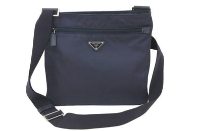 PRADA プラダ  ショルダーバック 三角ロゴプレート サフィアーノレザー ナイロン ネイビー 中古 46744 正規品
