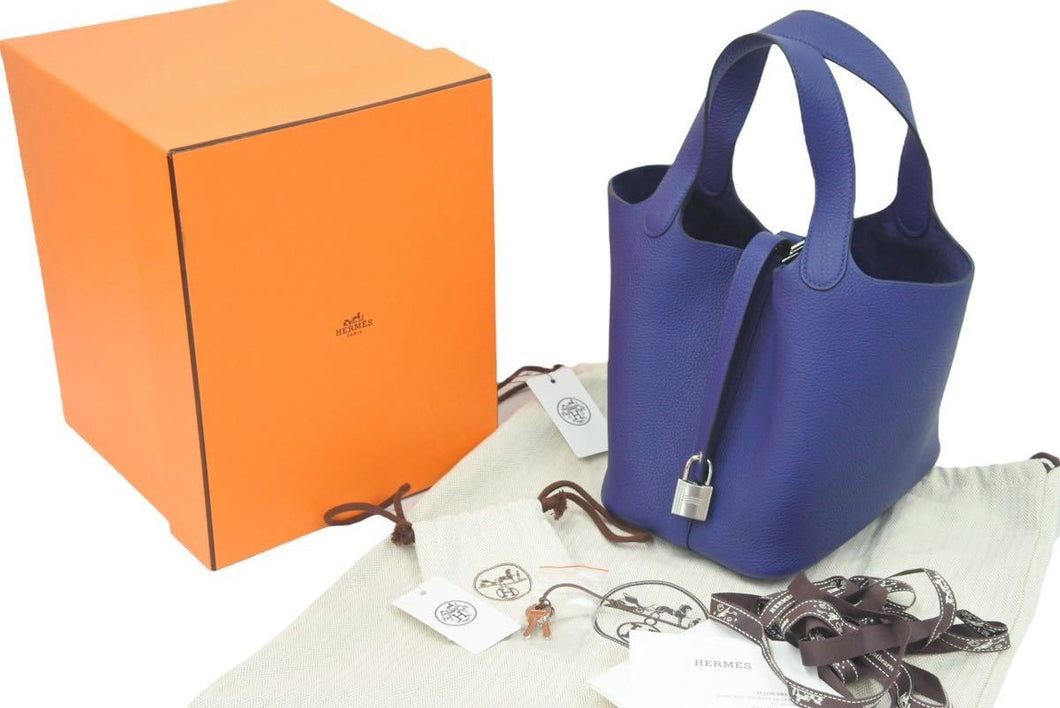 新品未使用 エルメス ピコタンロックPM Z刻印 18 トリヨンクレマンス ネイビー シルバー金具 ハンドバッグ 中古 46780