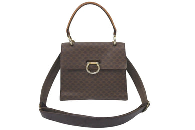 CELINE セリーヌ 2WAYバッグ ショルダーバッグ ハンドバッグ マカダム柄 PVC ゴールド金具 ブラウン 中古 46799