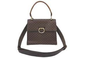CELINE セリーヌ 2WAYバッグ ショルダーバッグ ハンドバッグ マカダム柄 PVC ゴールド金具 ブラウン 中古 46799