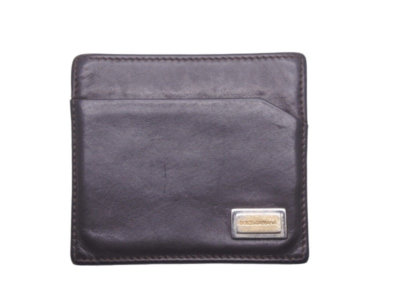 DOLCE GABANNA ドルチェ&ガッバーナ カードケース 小物 ブランドロゴプレート レザー ブラウン ゴールド金具 中古 46807