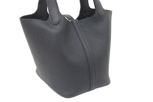 新品未使用 エルメス ピコタンロックPM U刻印 18 トリヨンクレマンス ブラック シルバー金具 ハンドバッグ 中古 46821