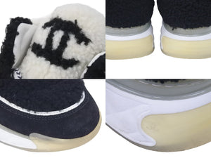 CHANEL シャネル ココマーク ボア スニーカー ブラック ホワイト スエード 靴 黒 白 G35206 サイズ37 美品 中古 46836