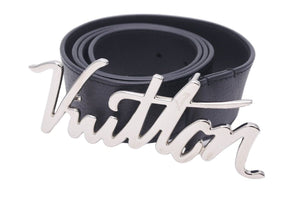 LouisVuitton ルイヴィトン ベルト サンチュール LVオートグラフ ロゴ レザー ブラック シルバー金具 M0187 100/40 美品 中古 46838