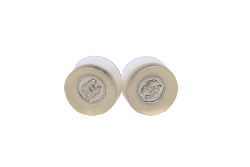 CHANEL シャネル ココマーク ピアス アクセサリー 小物 両耳 99A 1.0g プラスチック メタル ホワイト クリア 美品 中古 46844