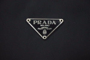 PRADA プラダ MV515 ホーボー ハンドバッグ ミニバッグ 三角ロゴ金具 プレート ナイロン ブラック レディース 美品 中古 45966