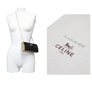 CELINE セリーヌ チェーンショルダーバッグ がま口 スウェード ブラック レッド ゴールド馬車金具 美品 中古 46853