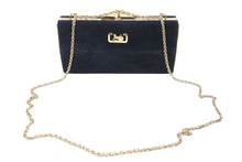 Load image into Gallery viewer, CELINE セリーヌ チェーンショルダーバッグ がま口 スウェード ブラック レッド ゴールド馬車金具 美品 中古 46853