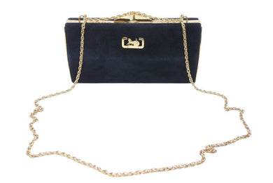 CELINE セリーヌ チェーンショルダーバッグ がま口 スウェード ブラック レッド ゴールド馬車金具 美品 中古 46853