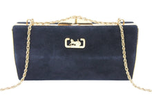 Load image into Gallery viewer, CELINE セリーヌ チェーンショルダーバッグ がま口 スウェード ブラック レッド ゴールド馬車金具 美品 中古 46853