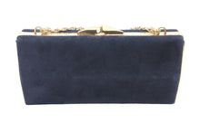 Load image into Gallery viewer, CELINE セリーヌ チェーンショルダーバッグ がま口 スウェード ブラック レッド ゴールド馬車金具 美品 中古 46853