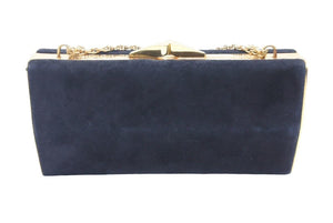 CELINE セリーヌ チェーンショルダーバッグ がま口 スウェード ブラック レッド ゴールド馬車金具 美品 中古 46853