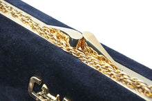 Load image into Gallery viewer, CELINE セリーヌ チェーンショルダーバッグ がま口 スウェード ブラック レッド ゴールド馬車金具 美品 中古 46853