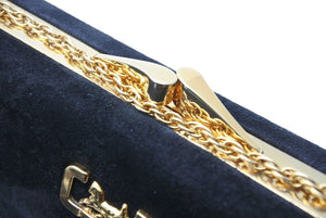CELINE セリーヌ チェーンショルダーバッグ がま口 スウェード ブラック レッド ゴールド馬車金具 美品 中古 46853