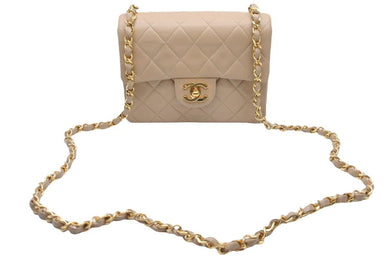 CHANEL シャネル ヴィンテージ ミニマトラッセチェーンショルダーバッグ 1番台 ベージュ ゴールド金具 美品 中古 46861