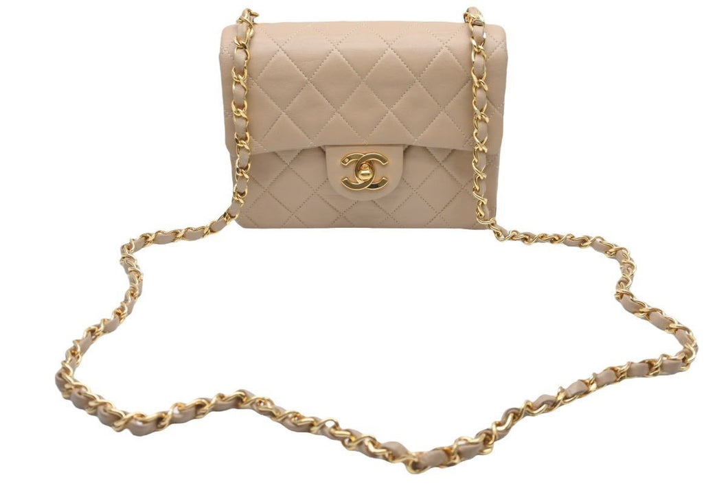 CHANEL シャネル ヴィンテージ ミニマトラッセチェーンショルダーバッグ 1番台 ベージュ ゴールド金具 美品 中古 46861