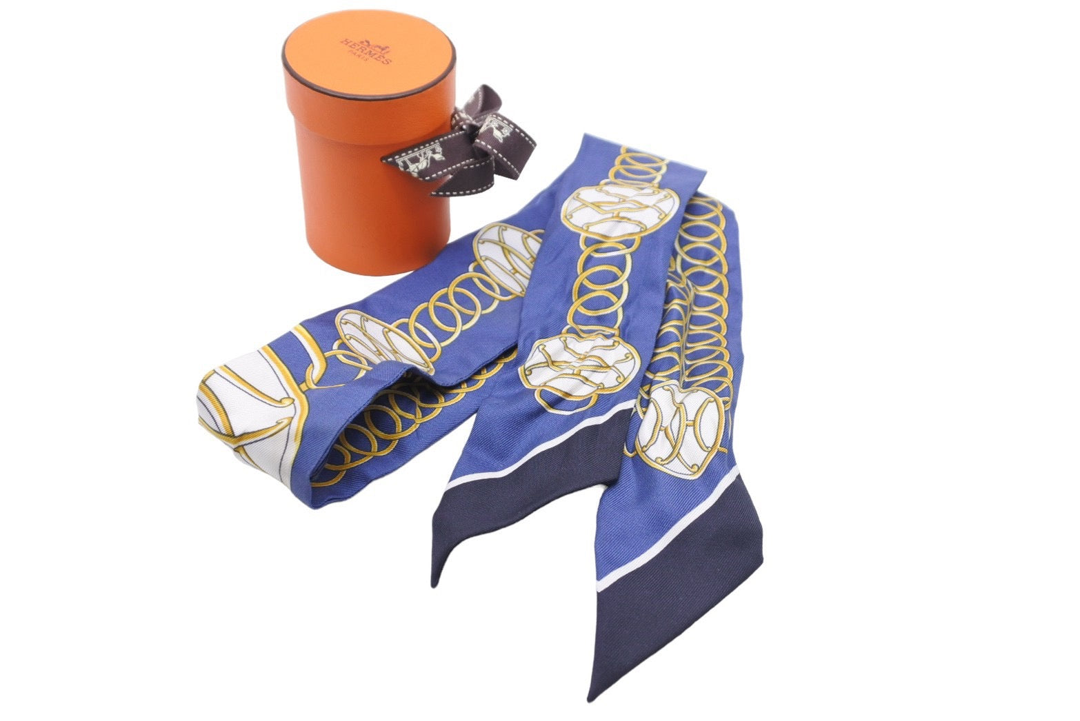 新品未使用　エルメス　HERMES ツイリー エルメスツイリー フリンジ TWILLY AU ブルー/ホワイト
