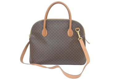 CELINE セリーヌ マカダム柄 2WAY ショルダーバッグ ブラウン PVC ロゴ ヴィンテージ M93 中古 46874