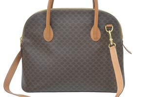 CELINE セリーヌ マカダム柄 2WAY ショルダーバッグ ブラウン PVC ロゴ ヴィンテージ M93 中古 46874