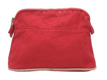 Load image into Gallery viewer, HERMES エルメス ボリード ポーチ レッド ロゴ 小物 赤 ゴールド金具 コットン 中古 46888