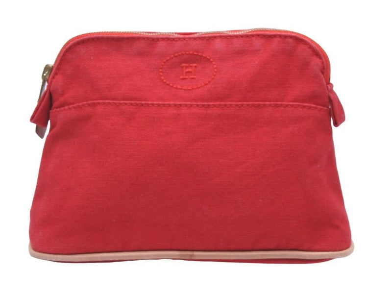 HERMES エルメス ボリード ポーチ レッド ロゴ 小物 赤 ゴールド金具 コットン 中古 46888