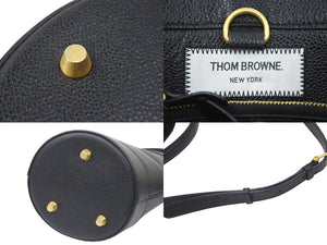 THOM BROWNE トムブラウン バケツ型 2WAYバッグ ショルダーバッグ ハンドバッグ レザー ブラック ゴールド金具 美品 中古 46912