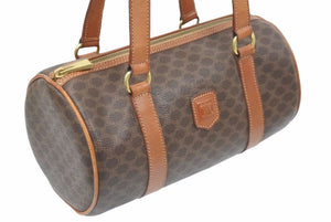 CELINE セリーヌ ミニボストンバッグ ハンドバッグ マカダム柄 M95 PVC ブラウン ゴールド金具 良品 中古 46949 正規品