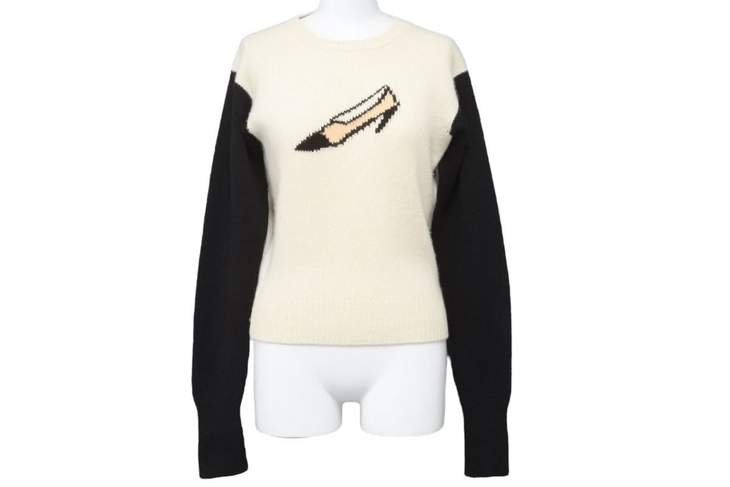 CHANEL シャネル ニット・セーター 95A P05573V00254 ヒール カシミヤ ニット セーター 42 ホワイト ブラック美品 中古 46972
