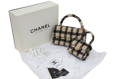 未使用 シャネル CHANEL マトラッセ 親子バッグ フルセット 3番台 バッグ ツイード ネイビー ゴールド 金具 中古 46980