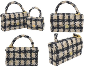 未使用 シャネル CHANEL マトラッセ 親子バッグ フルセット 3番台 バッグ ツイード ネイビー ゴールド 金具 中古 46980