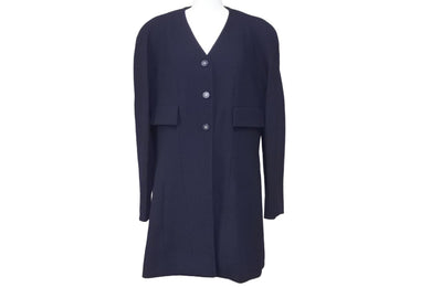 デッドストック 極美品 CHANEL シャネル ヴィンテージ ノーカラー コート 96P P06302V04615 ネイビー サイズ44 中古 46992