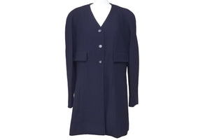 デッドストック 極美品 CHANEL シャネル ヴィンテージ ノーカラー コート 96P P06302V04615 ネイビー サイズ44 中古 46992