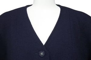デッドストック 極美品 CHANEL シャネル ヴィンテージ ノーカラー コート 96P P06302V04615 ネイビー サイズ44 中古 46992