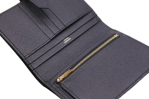 新品未使用 HERMES エルメス 二つ折り財布 コンパクトウォレット ベアンコンパクト ヴォーエプソン ブラック ゴールド 中古 47012