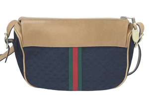 GUCCI グッチ ショルダーバッグ 総柄 レザー オールド シェリーライン ベージュ ブラック 中古 47022