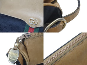 GUCCI グッチ ショルダーバッグ 総柄 レザー オールド シェリーライン ベージュ ブラック 中古 47022