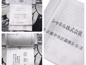 CHANEL シャネル ライオンフラワー柄 セットアップ 長袖シャツ スカート P37785V27395 M6895 白 ネイビー サイズ38 美品 中古 47033