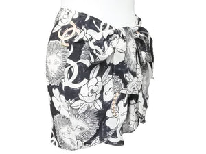 CHANEL シャネル ライオンフラワー柄 セットアップ 長袖シャツ スカート P37785V27395 M6895 白 ネイビー サイズ38 美品 中古 47033
