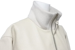 極美品 Louis Vuitton ルイヴィトン レザージャケット H6L03EKL5 ブルレザー キュプラ コットン ホワイト サイズ46 中古 47107