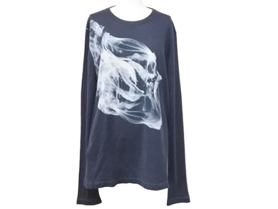 HERMES エルメス 長袖Tシャツ ロンT トップス プリント イタリア製 カシミヤ ネイビー ホワイト サイズXL 美品 中古 47111