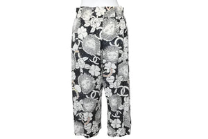 CHANEL シャネル ライオンイラスト パンツ ロングパンツ P37605V27394 M6895 シルク ホワイト ブラック 美品 中古 47125