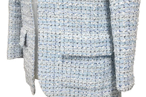 新品同様 CHANEL シャネル LA PAUSA ファンタジーツイードジャケット ランウェイ P60346V45916 ライトブルー サイズ34 中古 47133