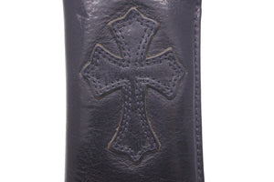 CHROME HEARTS クロムハーツ メガネケース ペンケース 小物入れ クロスパッチ レザー ブラック 良品 中古 47151