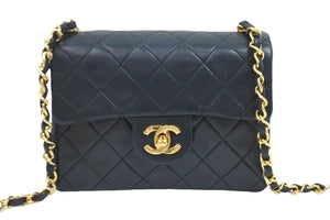 CHANEL シャネル ショルダーバッグ ミニマトラッセチェーンショルダー 1番台 ブラック ラムスキン ゴールド金具 美品 中古 47159