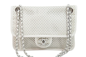 CHANEL シャネル ショルダーバッグ ココマーク チェーンショルダー17番台 ホワイト パンチングレザー シルバー金具 美品 中古 47160