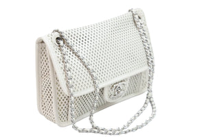 CHANEL シャネル ショルダーバッグ ココマーク チェーンショルダー17番台 ホワイト パンチングレザー シルバー金具 美品 中古 47160