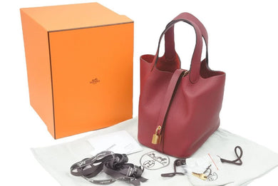 新品未使用 エルメス ピコタンロックPM Y刻印 18 トリヨンクレマンス ルージュガランス ゴールド金具 ハンドバッグ 中古 47188