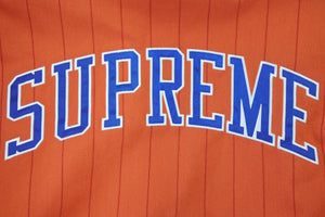Supreme シュプリーム 19ss ピンストライプ バーシティー ジャケット オレンジ アウター ロゴ 最高 サイズS 美品 中古 47207